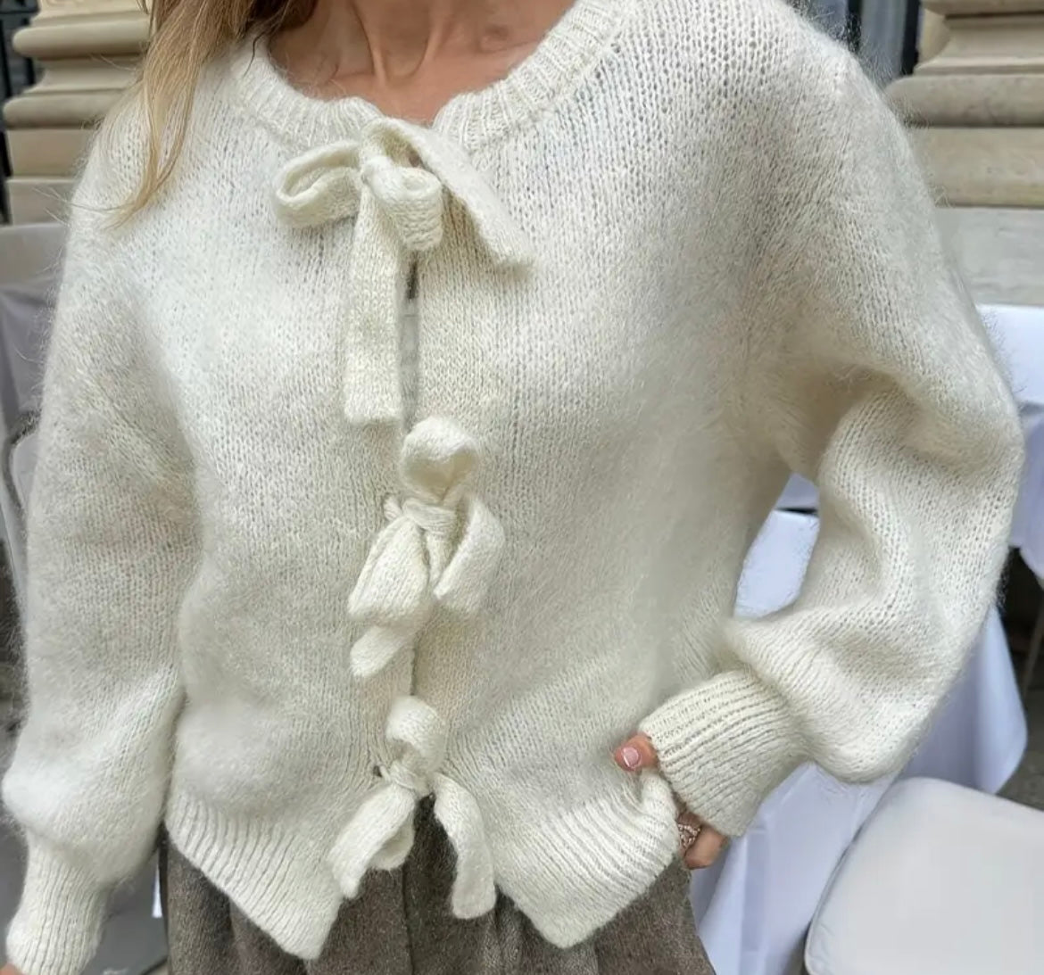 Cardigan blanc à noeud